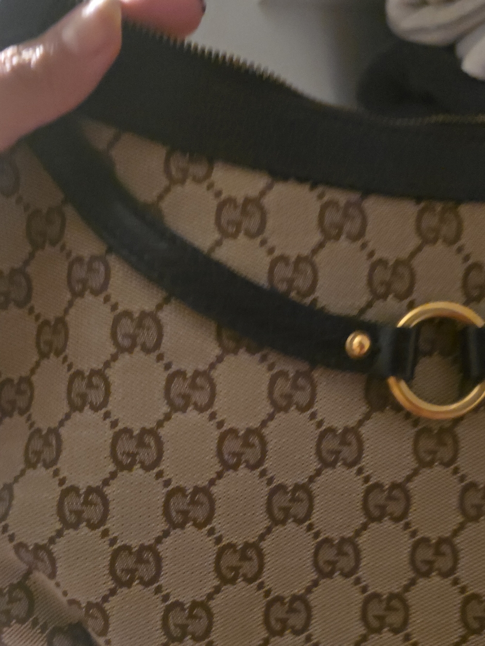 Gucci Beige GG Canvas Shoulder Bag with Dark Brown Trim and Gold Hardware - Picture 14 of 17